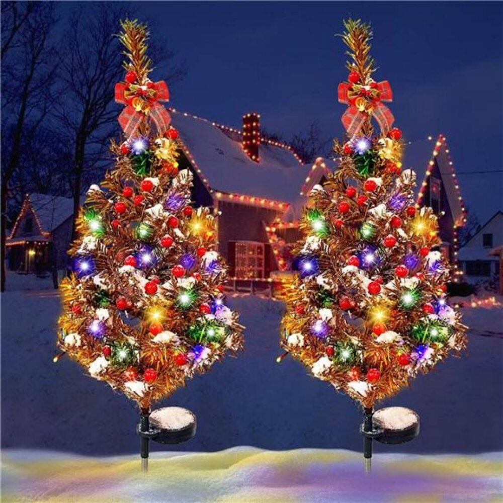 2PCS Solar Christmas Tree Lights Decor Outdoor, Xmas Tree Solar Powered